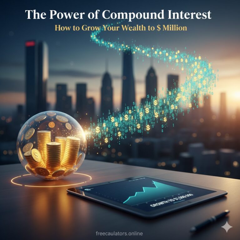 A visual representation of wealth growth showing a small seedling turning into a large golden tree made of coins and currency notes, symbolizing compound interest